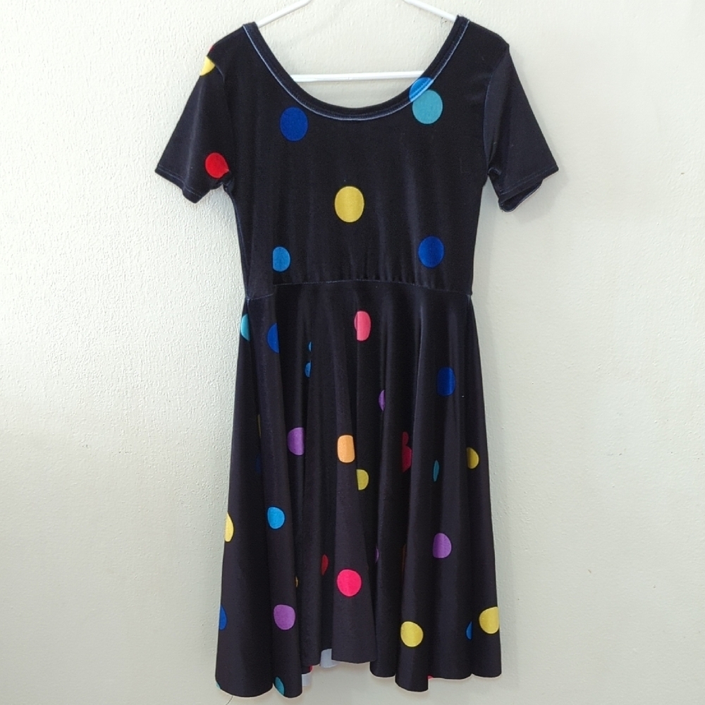 Wild Rich Kids Black Velvet Dress Colorful Polks Dots Mickey Mouse Size 9/10 - Picture 5 of 6